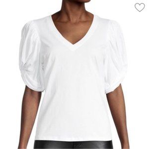7 For All Mankind White Cotton Puff Sleeve Top